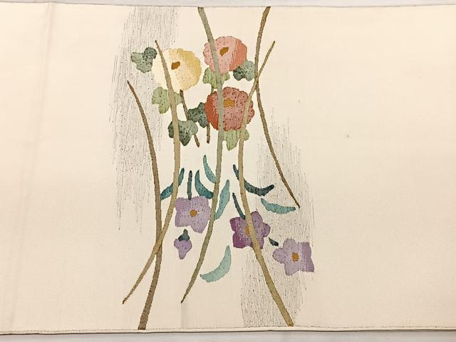 平和屋着物◎太鼓柄袋帯 すくい織 草花文 金糸 正絹 逸品 BAAX1769qw