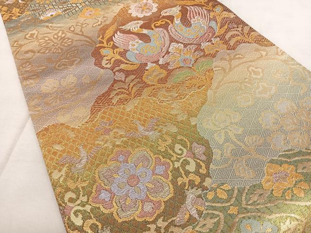 平和屋着物◎六通柄袋帯 唐織 花鳥文 金銀糸 正絹 逸品 BAAX1777qw