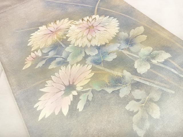 平和屋着物◎太鼓柄袋帯 刺繍 枝菊文 金彩 引箔 正絹 逸品 BAAX1779qw