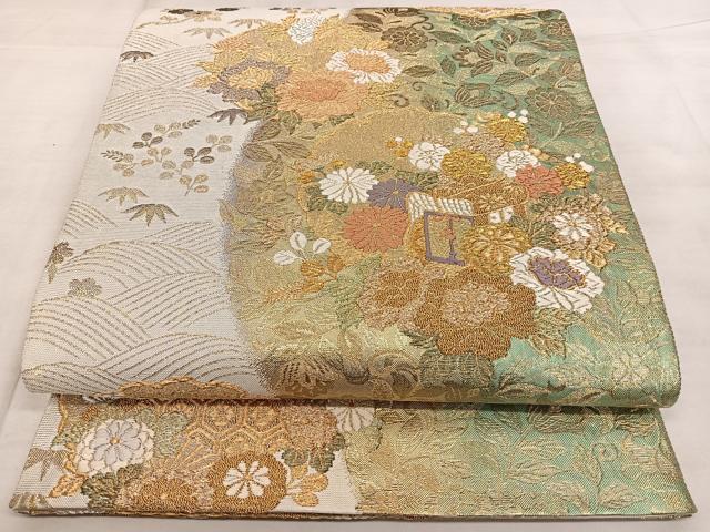 平和屋着物◎両面 六通柄袋帯 唐織 御車花丸紋 金銀糸 正絹 逸品 BAAX1781qw