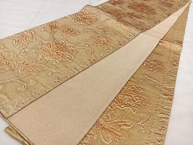 平和屋着物◎六通柄袋帯 ふくれ織 花唐草文 金糸 正絹 逸品 BAAX1787qw
