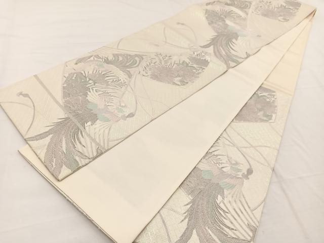 平和屋着物◎六通柄袋帯 雅扇花鳥文 プラチナ二重箔 正絹 逸品 BAAX1834hv