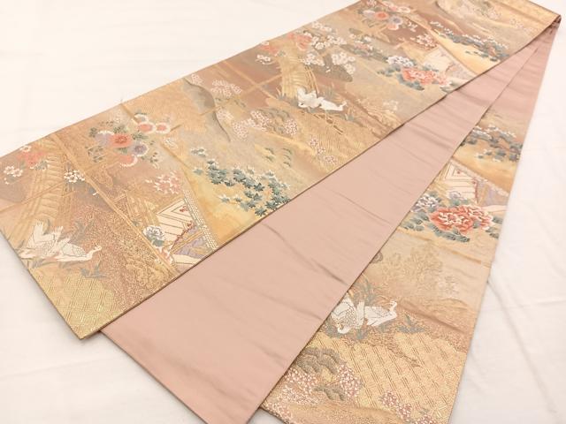 平和屋着物◎六通柄袋帯 唐織 嵯峨春秋花文 金糸 正絹 逸品 BAAX1835hv