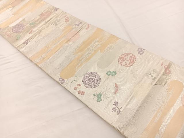 平和屋着物◎西陣 六通柄袋帯 立波花鳥丸文 金銀糸 正絹 逸品 BAAX1837hv