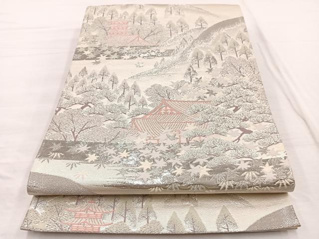 平和屋着物◎六通柄袋帯 唐織 風景文 プラチナ銀箔二重織 正絹 逸品 BAAX1838hv