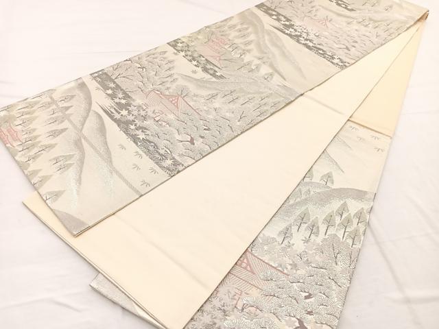 平和屋着物◎六通柄袋帯 唐織 風景文 プラチナ銀箔二重織 正絹 逸品 BAAX1838hv