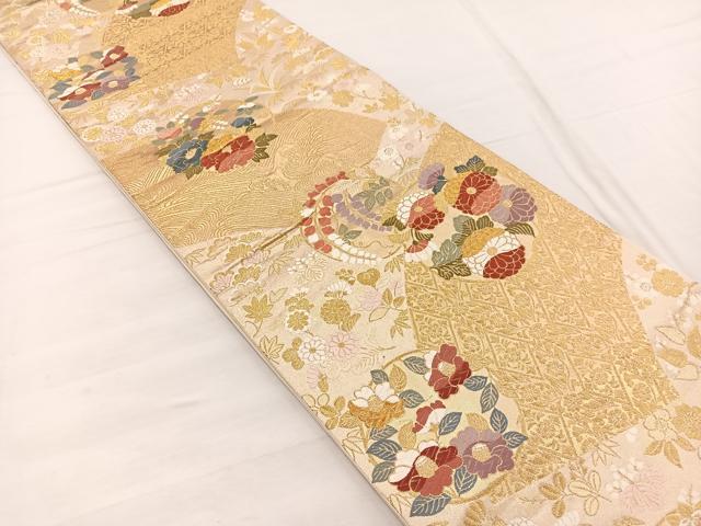 平和屋着物◎六通柄袋帯 唐織 花丸文 金糸 正絹 逸品 BAAX1849hv