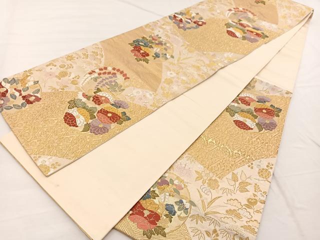 平和屋着物◎六通柄袋帯 唐織 花丸文 金糸 正絹 逸品 BAAX1849hv