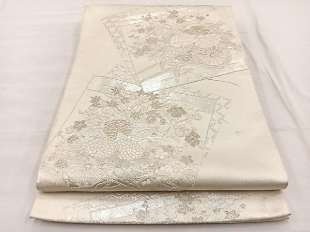平和屋着物◎六通柄袋帯 唐織 色紙花車文 金銀糸 正絹 逸品 BAAX1856hv