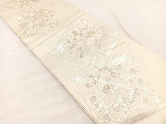 平和屋着物◎六通柄袋帯 唐織 色紙花車文 金銀糸 正絹 逸品 BAAX1856hv
