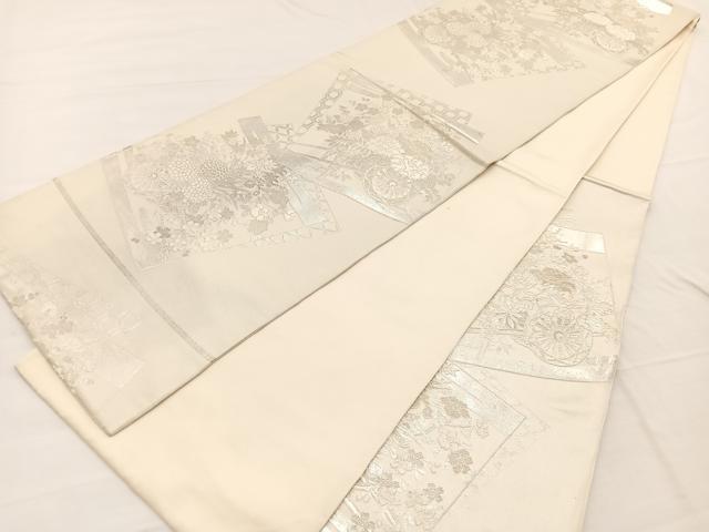 平和屋着物◎六通柄袋帯 唐織 色紙花車文 金銀糸 正絹 逸品 BAAX1856hv