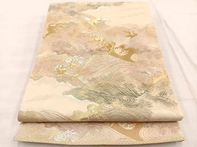 平和屋着物◎西陣 六通柄 本袋帯 立波文 金銀糸 正絹 逸品 BAAX1862hv