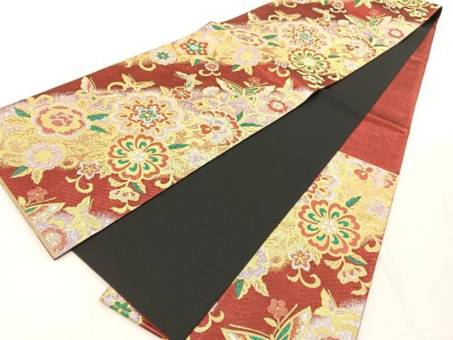 平和屋着物◎六通柄袋帯 麗華 花蝶文 金銀糸 正絹 逸品 BAAX1897hv