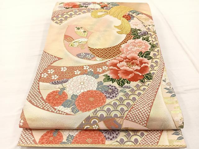 平和屋着物◎六通柄袋帯 唐織 花飾熨斗紋 金糸 正絹 逸品 BAAX1904hv