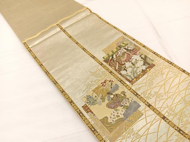 平和屋着物◎六通柄袋帯 源氏色紙文 プラチナ箔 正絹 逸品 BAAX1907hv