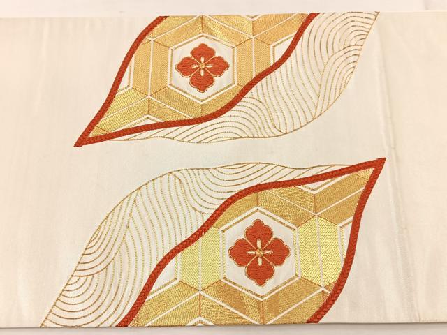 平和屋着物◎西陣 太鼓柄袋帯 駒刺繍 立波亀甲花文 金彩 証紙付き 正絹 逸品 BAAX1908hv