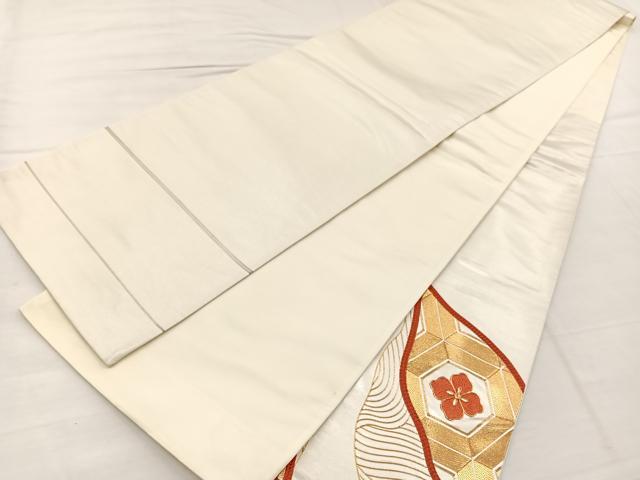 平和屋着物◎西陣 太鼓柄袋帯 駒刺繍 立波亀甲花文 金彩 証紙付き 正絹 逸品 BAAX1908hv
