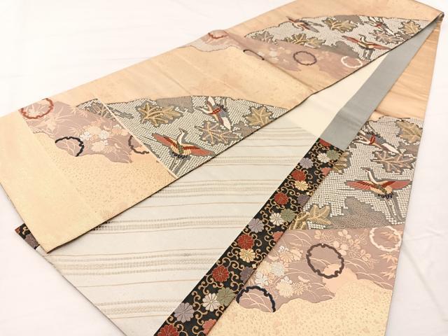 平和屋着物◎六通柄袋帯 唐織 七宝飛鶴松葉文 金糸 正絹 逸品 BAAX1912hv