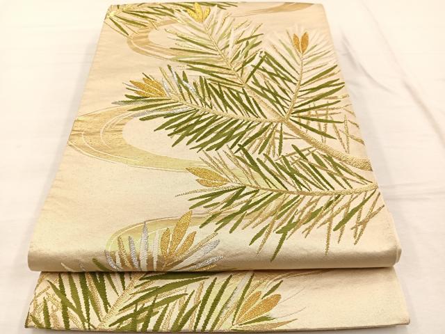平和屋着物◎六通柄袋帯 唐織 流水若松葉文 金銀糸 正絹 逸品 BAAX1914hv