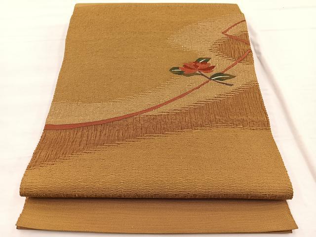 平和屋着物◎八寸名古屋帯 すくい織 枝花文 正絹 逸品 BAAX1920hv