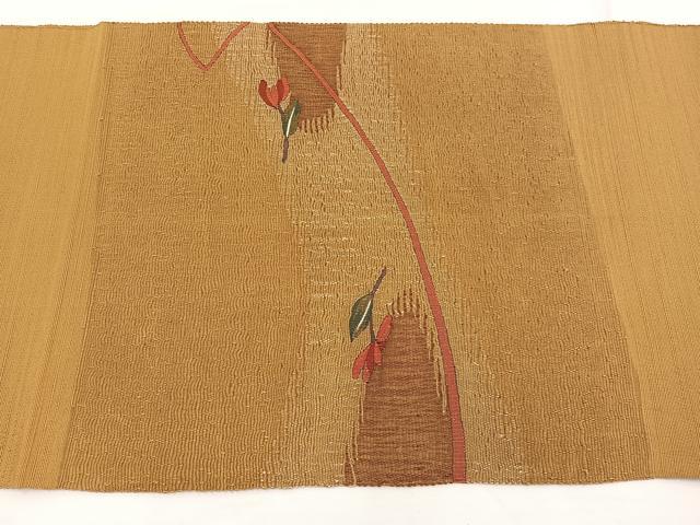 平和屋着物◎八寸名古屋帯 すくい織 枝花文 正絹 逸品 BAAX1920hv