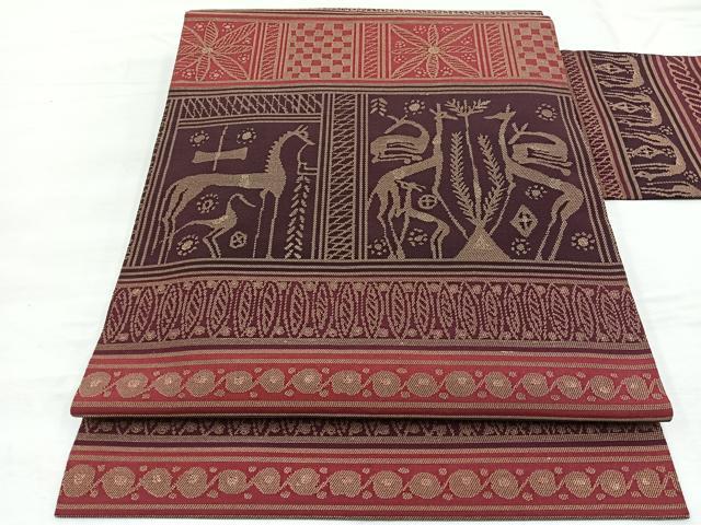 平和屋着物◎九寸名古屋帯 動物文様 金糸 正絹 逸品 BAAX1929hv