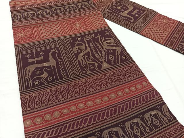 平和屋着物◎九寸名古屋帯 動物文様 金糸 正絹 逸品 BAAX1929hv