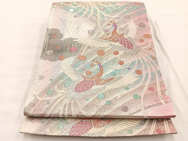 平和屋着物◎六通柄袋帯 鳳凰 プラチナ箔二重箔 正絹 逸品 BAAX1937hv