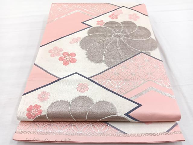 平和屋着物◎六通柄袋帯 唐織 松皮菱七宝花文 彩錦プラチナ箔 正絹 逸品 BAAX1940hv
