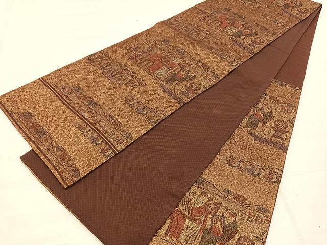 平和屋着物◎六通柄袋帯 ふくれ織 楽器人物文 金糸 正絹 逸品 BAAX1942hv