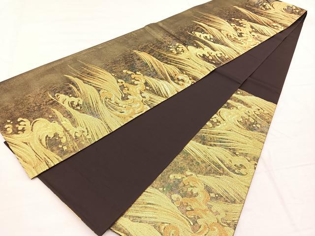 平和屋着物◎六通柄袋帯 立波文 金糸 引箔 正絹 逸品 BAAX1945hv