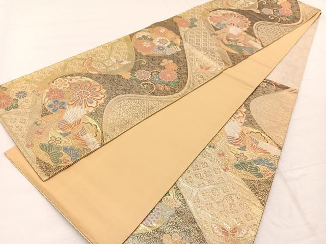 平和屋着物◎六通柄袋帯 鳳凰花蝶文 金糸 正絹 逸品 BAAX1947hv