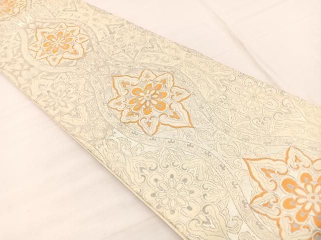 平和屋着物◎六通柄袋帯 唐織 立涌花文 銀糸 正絹 逸品 BAAX1960hv