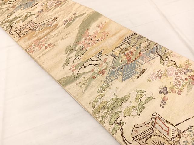 平和屋着物◎六通柄袋帯 蜀紅錦 宮中風景文 金糸 正絹 逸品 BAAX1963hv