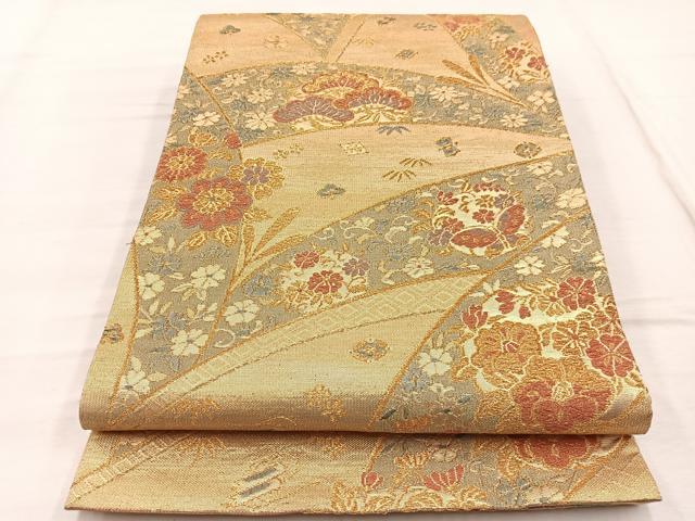 平和屋着物●六通柄袋帯　松葉文　金糸　正絹　逸品　DABD0839op 平和屋本店○極上 1854年創業 帯屋捨松 六通柄袋帯 唐織 舞花文 黒地