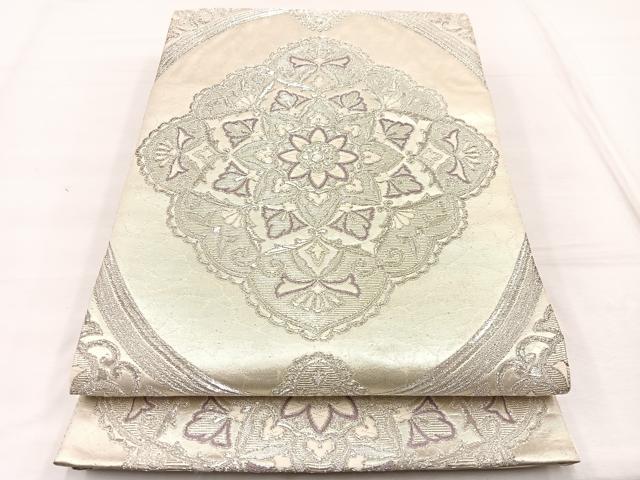 平和屋着物◎六通柄袋帯 唐織 花菱文 銀糸 正絹 逸品 BAAX1971hv