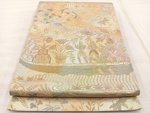 平和屋着物◎六通柄袋帯 渡船更紗花鳥文 金銀糸 正絹 逸品 BAAX1994hv
