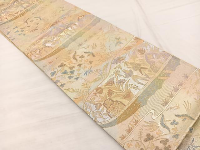 平和屋着物◎六通柄袋帯 渡船更紗花鳥文 金銀糸 正絹 逸品 BAAX1994hv