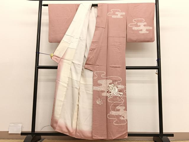 平和屋着物■訪問着 絞り 刺繍 御所車花文 正絹 逸品 BAAX2035hv