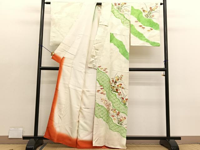 平和屋着物■訪問着 駒刺繍 絞り 草花文 金彩 正絹 逸品 BAAX2050hv