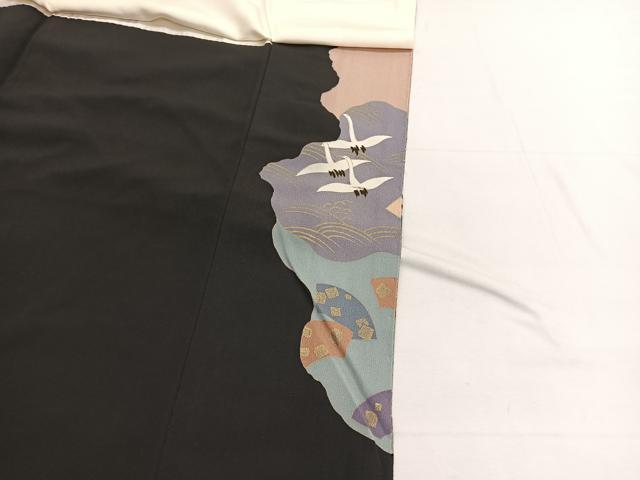 平和屋着物■豪華黒留袖 作家物 扇面飛鶴文 暈し染め 金銀彩 正絹 逸品 BAAX2057hv