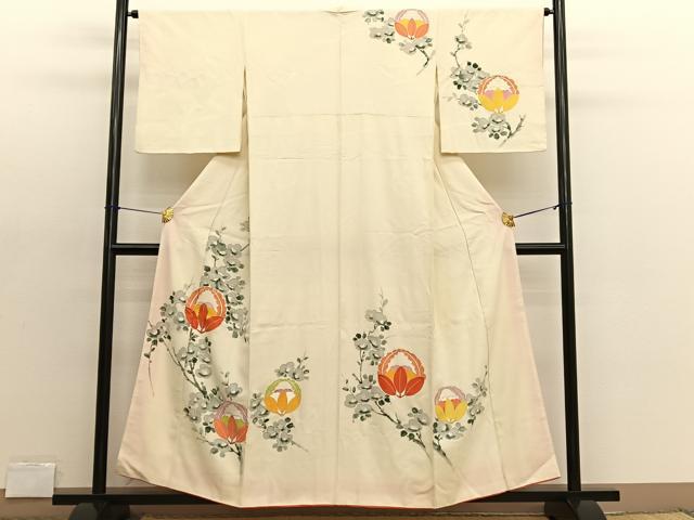 平和屋着物■訪問着 手描き 駒刺繍 光琳椿花文 金彩 正絹 逸品 BAAX2058hv