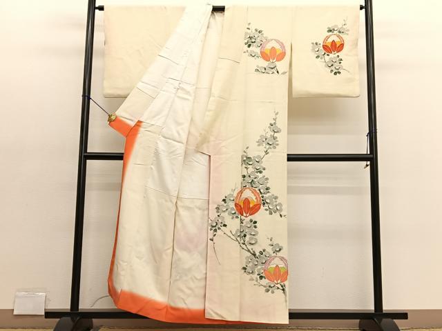 平和屋着物■訪問着 手描き 駒刺繍 光琳椿花文 金彩 正絹 逸品 BAAX2058hv