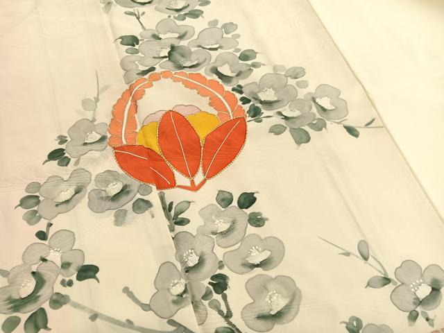 平和屋着物■訪問着 手描き 駒刺繍 光琳椿花文 金彩 正絹 逸品 BAAX2058hv