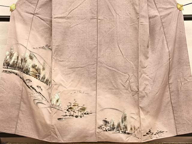 平和屋着物■訪問着 紬地 手描き 風景文 金彩 正絹 逸品 BAAX2061hv