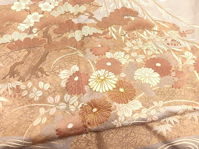 平和屋着物■豪華色留袖 駒刺繍 浜松花文 金彩 正絹 逸品 BAAX2078hv