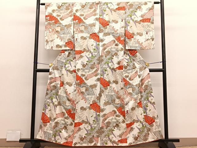 平和屋着物■上質な小紋 立波扇面花文 金彩 正絹 逸品 BAAX2083hv