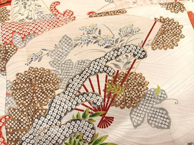 平和屋着物■上質な小紋 立波扇面花文 金彩 正絹 逸品 BAAX2083hv