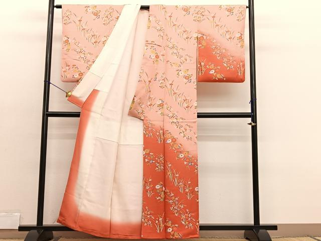 平和屋着物■訪問着 草花文 暈し染め 正絹 逸品 BAAX2106hv