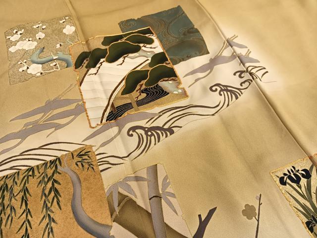 平和屋着物■豪華色留袖 駒刺繍 飛鶴松竹梅 金彩 正絹 逸品 BAAX2112hv